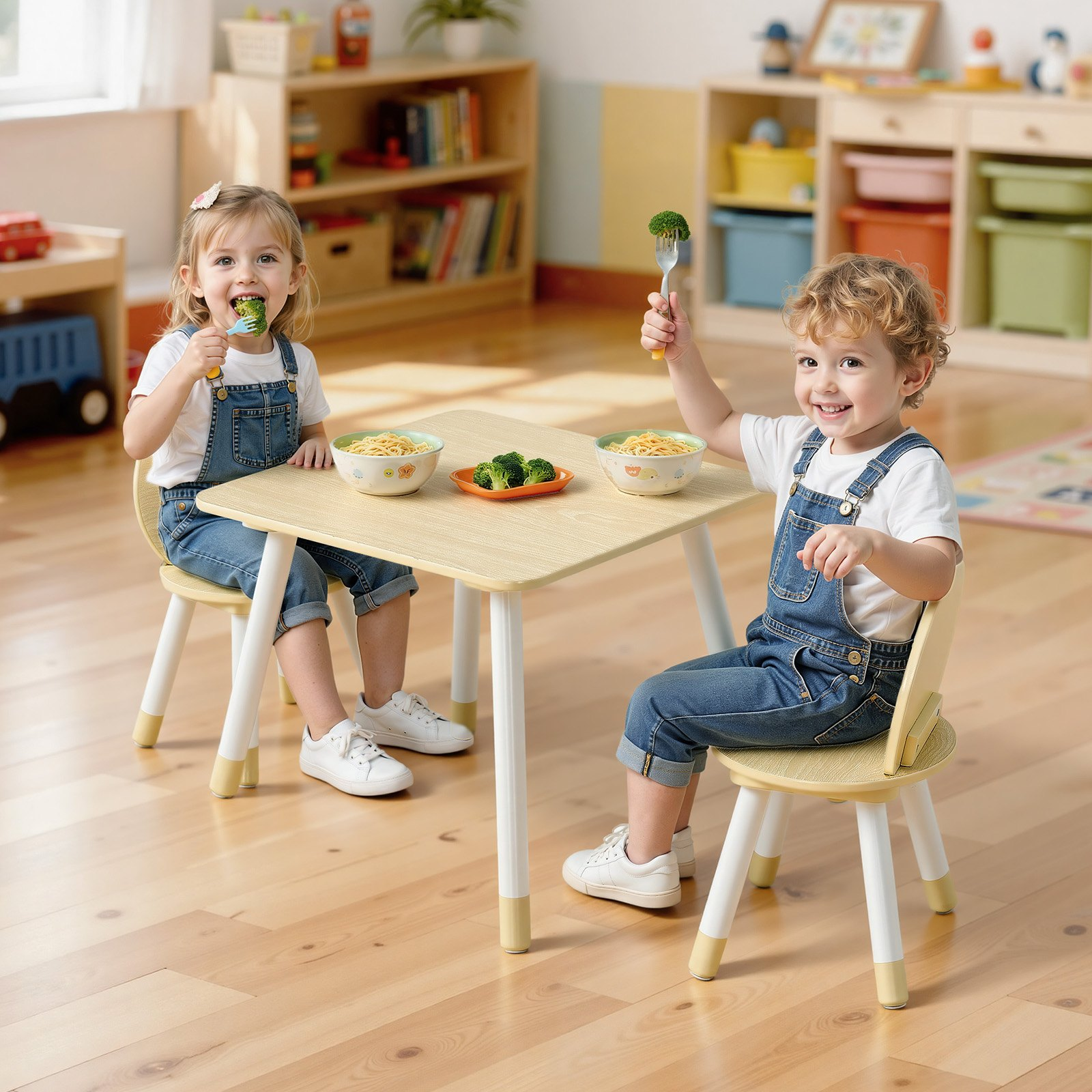 Kids Table and 2 Chairs Set – Wooden Activity Desk for Learning, Drawing & Play