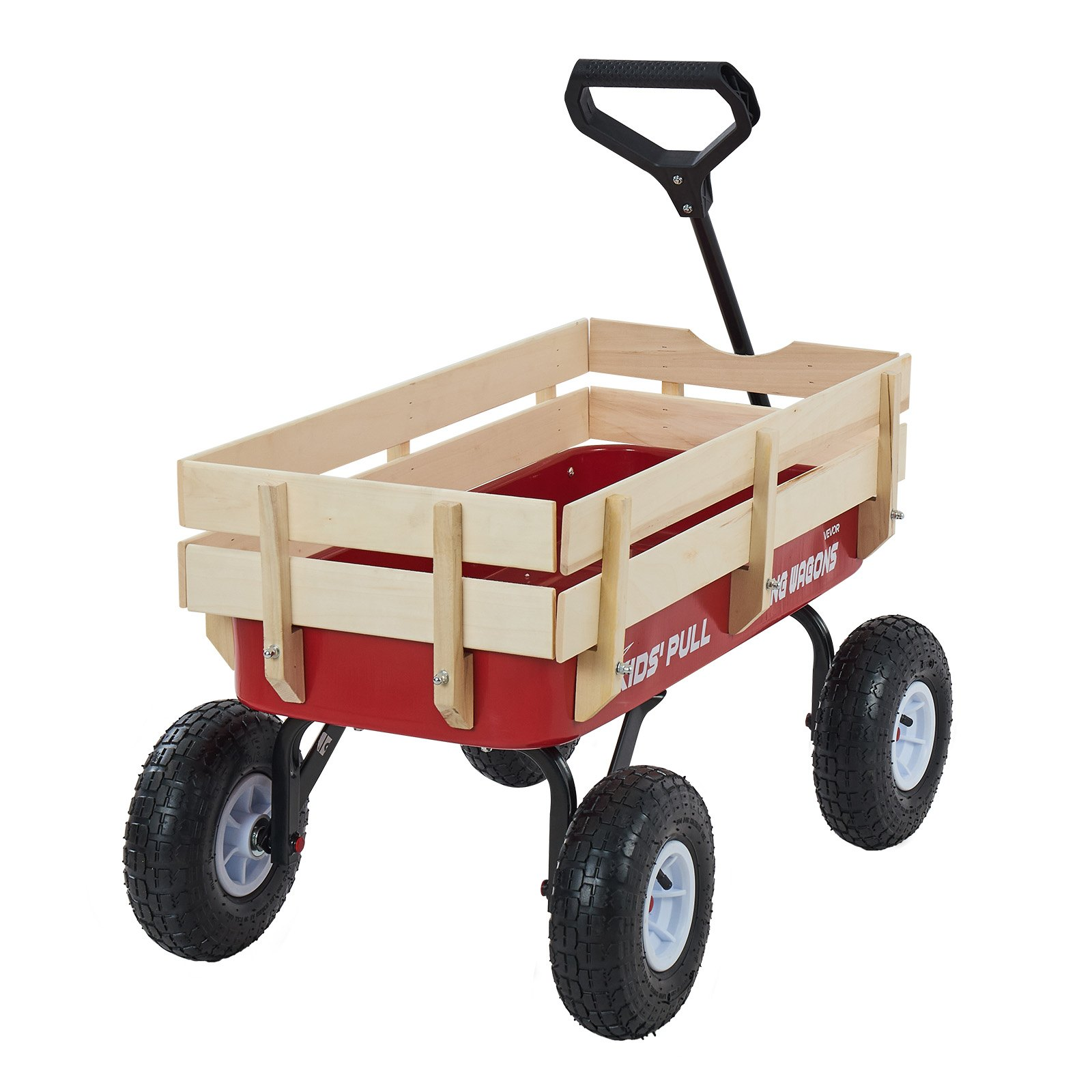 39" Kids Pull-Along Wagon – All-Terrain Wooden Panel Wagon Cart with Handle, Supports up to 330 lbs
