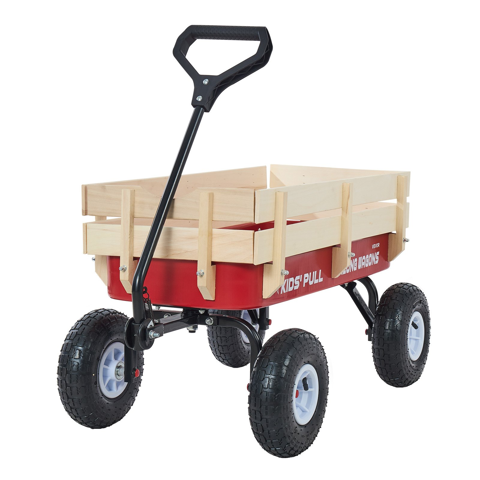 39" Kids Pull-Along Wagon – All-Terrain Wooden Panel Wagon Cart with Handle, Supports up to 330 lbs