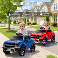 12V Ride on Cars with Remote Control, Licensed Ford F 150 Raptor Powered Ride on Toys with Bluetooth, Radio, LED Light, 4 Wheels Suspension, Kids Cars Electric Vehicles for Boys Girls Ages 3-6, Blue