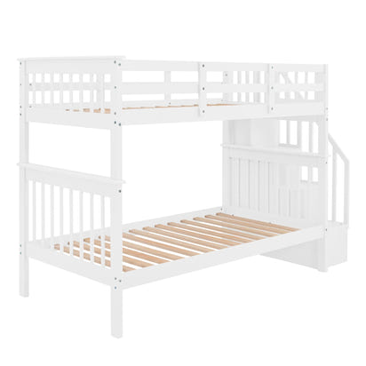 Stairway Twin-Over-Twin Bunk Bed with Storage and Guard Rail for Bedroom, Dorm, White color(OLD SKU :LP000109AAK) - The Little Big Store