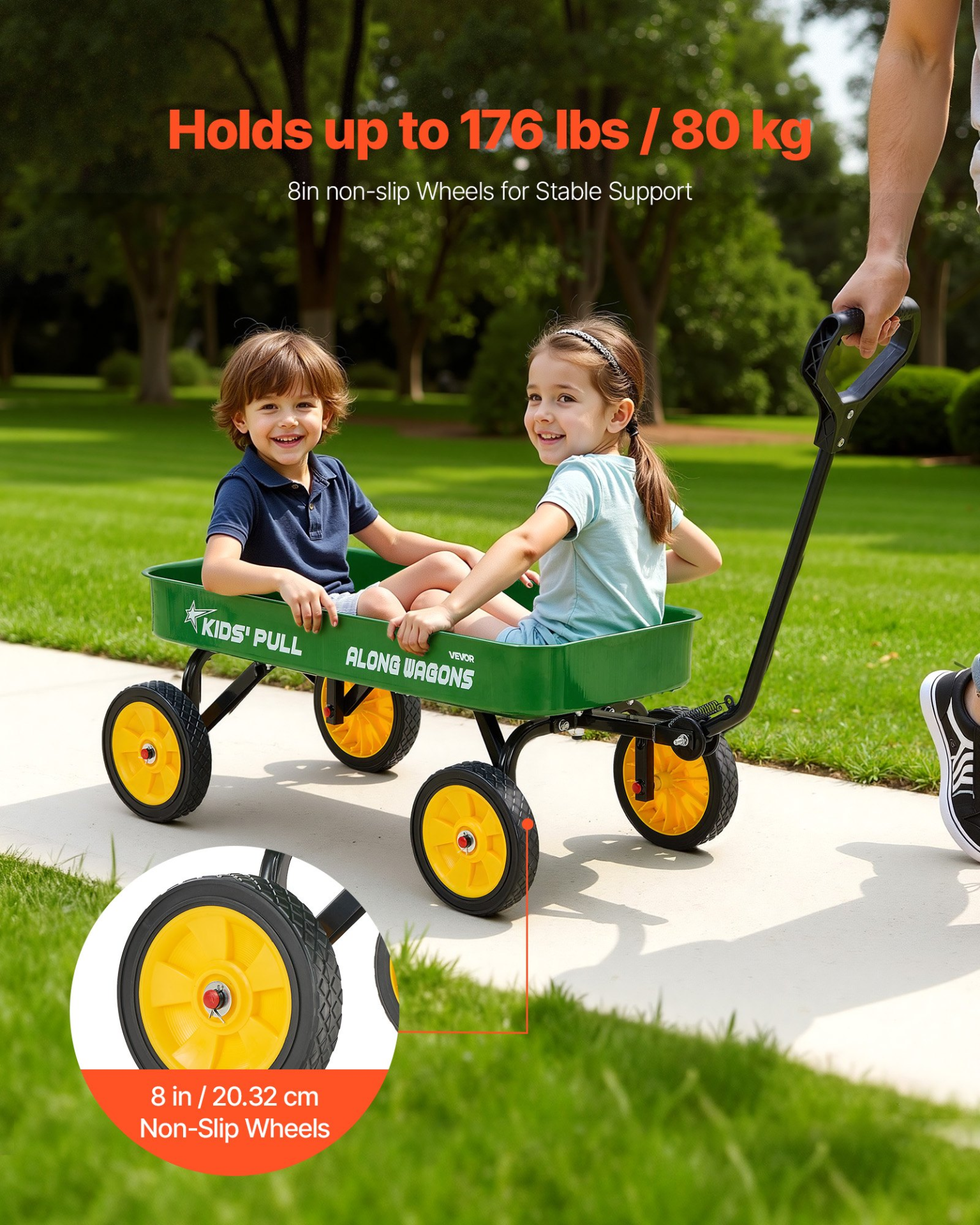 Kids Pull-Along Wagon Cart – 39 Inch All-Terrain Utility Wagon (Green)