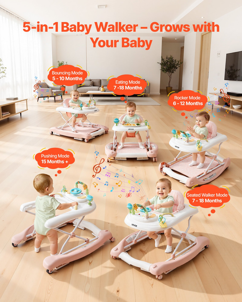 5-in-1 Foldable Baby Walker & Activity Center