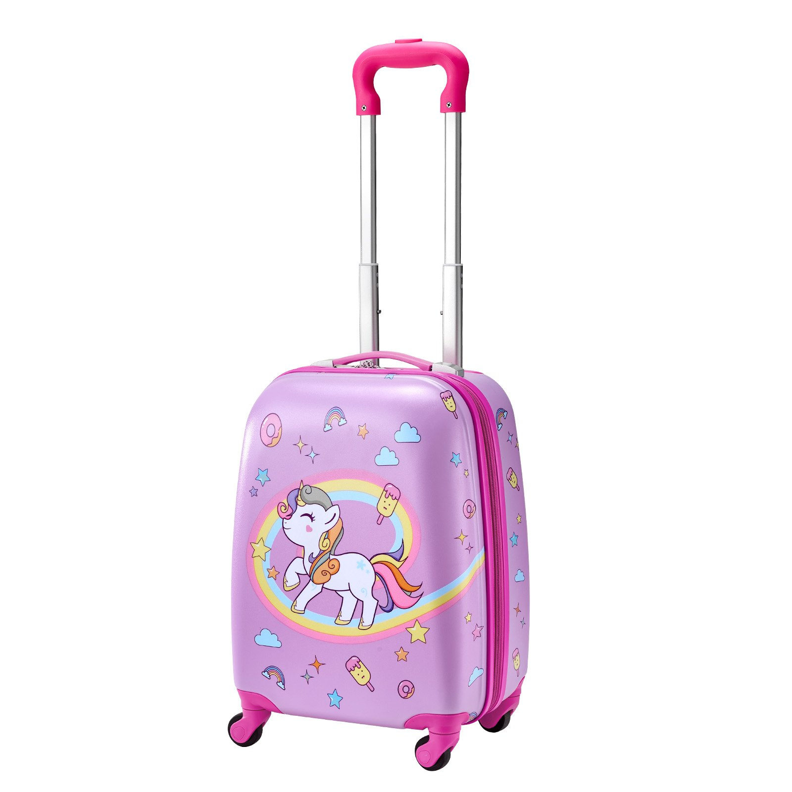 VEVOR Kids Luggage Set, 5 Piece, 18 Inch Hardside Rolling Wheels Suitcase with Backpack & U-shape Pillow, Unicorn Kids Carry on Luggage Set, Holiday Birthday Gift for Girls Boys, Airline Approved
