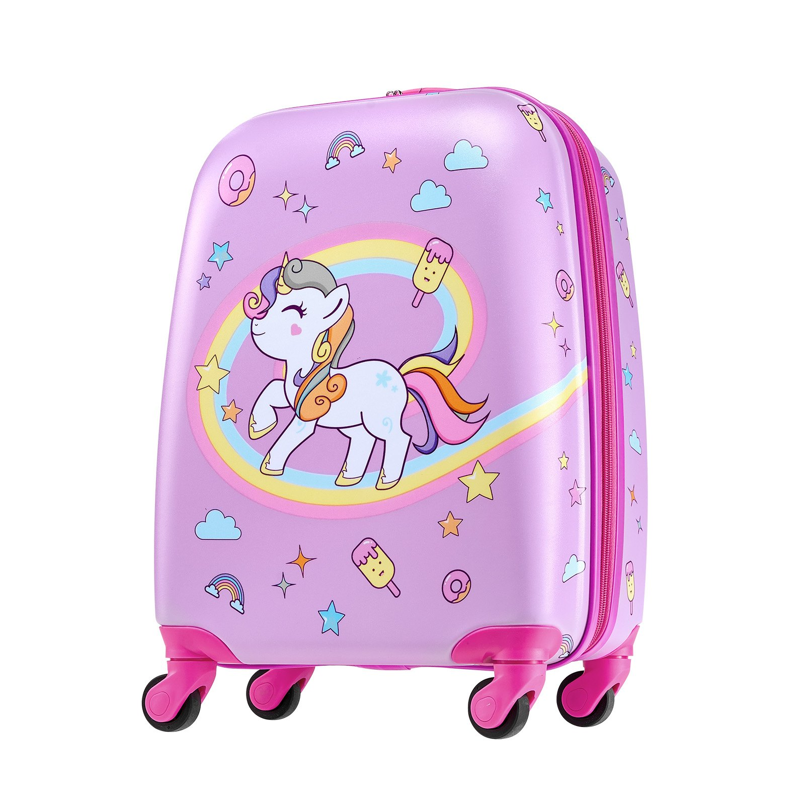VEVOR Kids Luggage Set, 5 Piece, 18 Inch Hardside Rolling Wheels Suitcase with Backpack & U-shape Pillow, Unicorn Kids Carry on Luggage Set, Holiday Birthday Gift for Girls Boys, Airline Approved