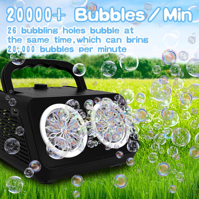 Automatic Bubble Machine, Bubble Blower with 2 Fans 20000+Bubbles Per/Min, Electric Bubble Maker for Kids Toddlers, Operated by Plug-in or Batteries, with 10xBubble Solution, Bubble Toys for Outdoor