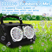 Automatic Bubble Machine, Bubble Blower with 2 Fans 20000+Bubbles Per/Min, Electric Bubble Maker for Kids Toddlers, Operated by Plug-in or Batteries, with 10xBubble Solution, Bubble Toys for Outdoor