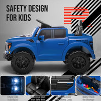 12V Ride on Cars with Remote Control, Licensed Ford F 150 Raptor Powered Ride on Toys with Bluetooth, Radio, LED Light, 4 Wheels Suspension, Kids Cars Electric Vehicles for Boys Girls Ages 3-6, Blue