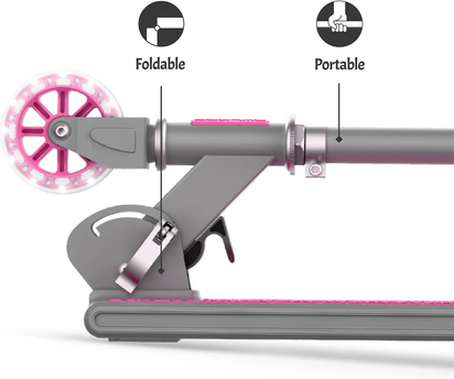 Leo Folding Kick Scooter - Vibrant Pink with Light-Up Wheels, Adjustable Handlebar & Easy Folding Design for Kids 5+