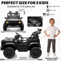 24V 2 Seater Ride on Cars, Licensed Ford Bronco Raptor Powered Ride on Toys Truck with Remote Control, 4 Wheels Spring Suspension, Bluetooth, LED Light, Electric Cars for Kids Ages 3-8 Gifts, Black