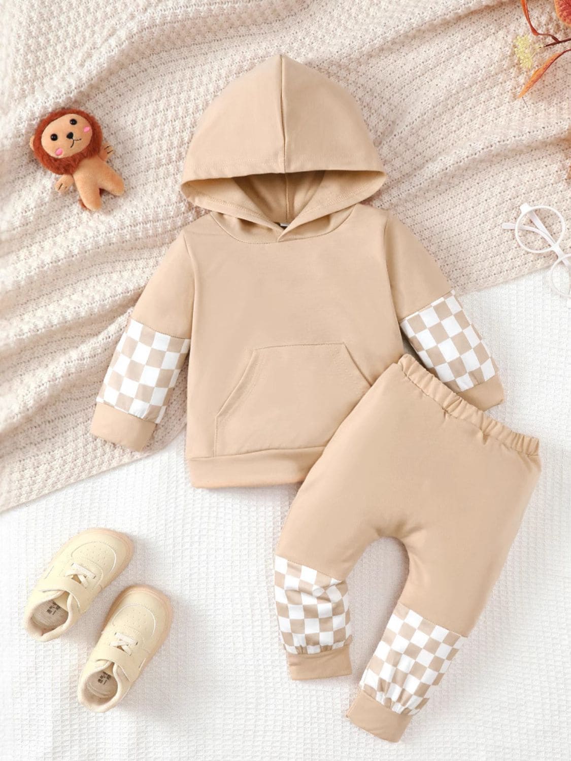 Checkered Long Sleeve Sweatshirt and Pants Set - The Little Big Store
