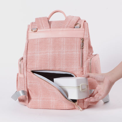 🎒 ChicWeave Tweed Diaper Backpack 🍼 – Stylish & Durable Baby Bag for Trendy Parents