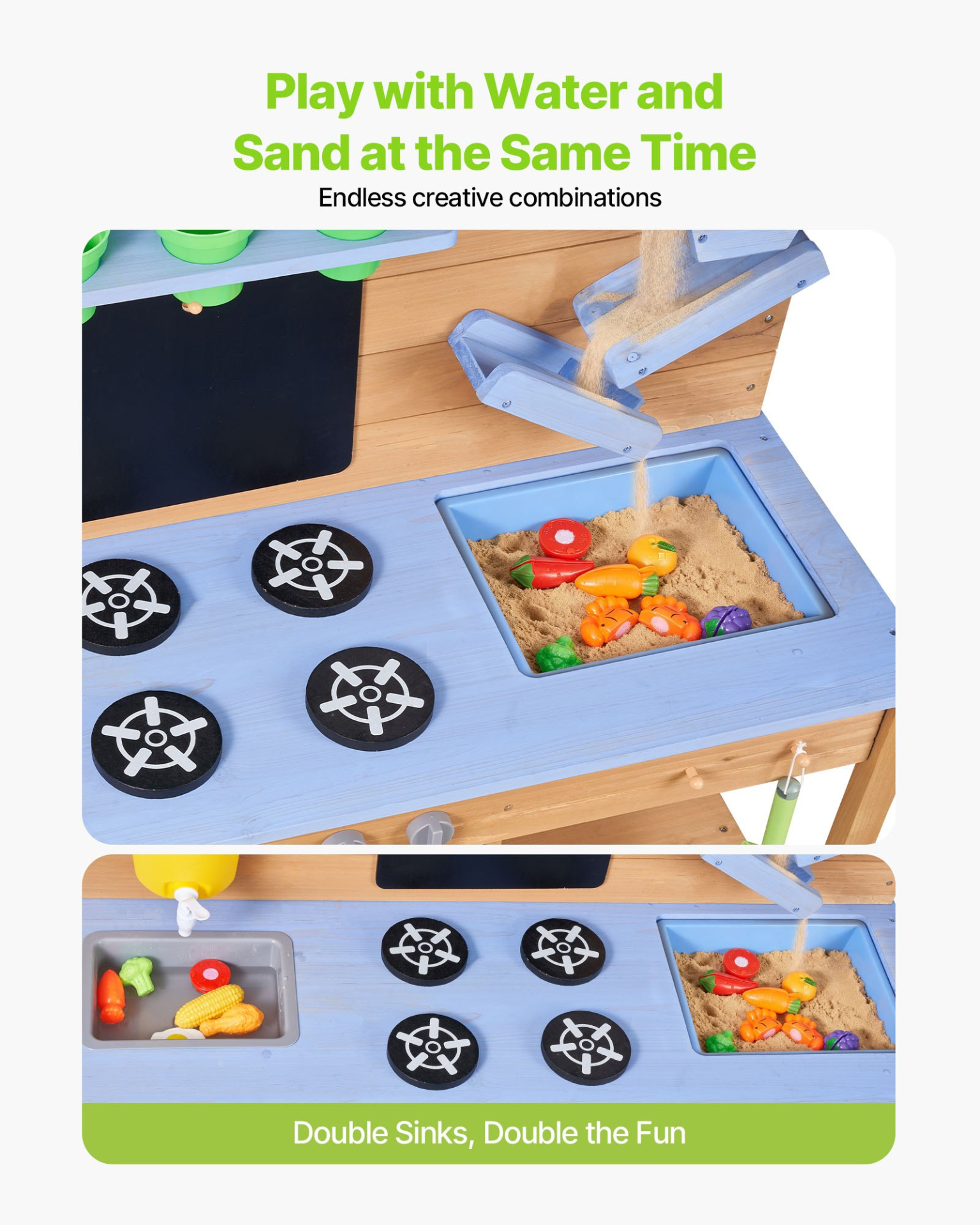 Kids Outdoor Mud Kitchen Playset – Wooden Water & Sand Cooking Station