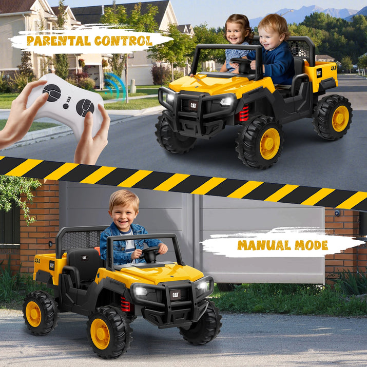24V Powered Ride on Dump Truck, Caterpillar Licensed 24V Ride Ons, 2 Seater 24 Volt Ride on Toy for Big Kid with 400W Powerful Wheels, Ride on UTV Car with Dump Bed, Remote, Aged 3-8Y, Yellow
