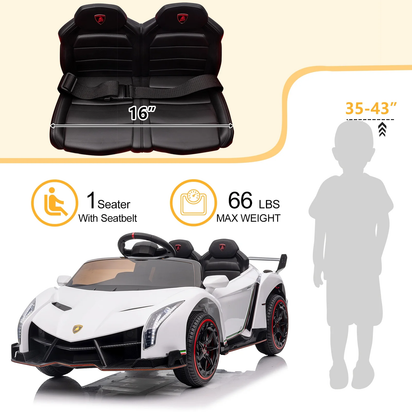 12V Licensed Lamborghini Electric Ride on Cars for Kids, Powered Ride on Toys Cars for Girl Boys, with Parent Remote Control, Bluetooth Music - White