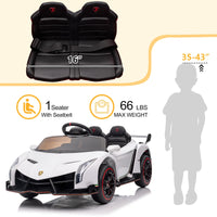 12V Licensed Lamborghini Electric Ride on Cars for Kids, Powered Ride on Toys Cars for Girl Boys, with Parent Remote Control, Bluetooth Music - White