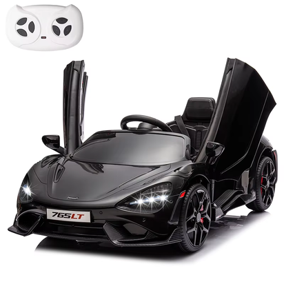 12V Licensed Mclaren 765LT Kids Ride on Toy,Electric Vehicle for Toddler Age 3+,Battery Powered Ride on Car with Hydraulic Doors