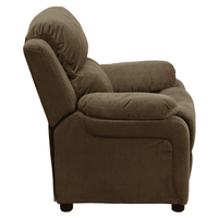 Deluxe Padded Contemporary Brown Microfiber Kids Recliner with Storage Arms - The Little Big Store