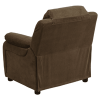 Deluxe Padded Contemporary Brown Microfiber Kids Recliner with Storage Arms - The Little Big Store