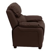 Deluxe Padded Contemporary Brown LeatherSoft Kids Recliner with Storage Arms - The Little Big Store