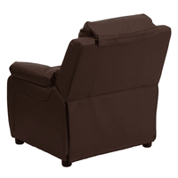 Deluxe Padded Contemporary Brown LeatherSoft Kids Recliner with Storage Arms - The Little Big Store