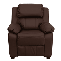 Deluxe Padded Contemporary Brown LeatherSoft Kids Recliner with Storage Arms - The Little Big Store