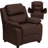 Deluxe Padded Contemporary Brown LeatherSoft Kids Recliner with Storage Arms - The Little Big Store