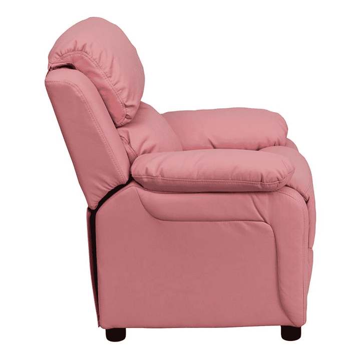 Deluxe Padded Contemporary Pink Vinyl Kids Recliner with Storage Arms - The Little Big Store