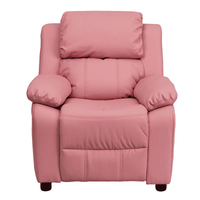 Deluxe Padded Contemporary Pink Vinyl Kids Recliner with Storage Arms - The Little Big Store