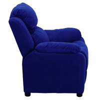 Deluxe Padded Contemporary Blue Microfiber Kids Recliner with Storage Arms - The Little Big Store