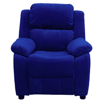 Deluxe Padded Contemporary Blue Microfiber Kids Recliner with Storage Arms - The Little Big Store