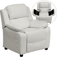 Deluxe Padded Contemporary White Vinyl Kids Recliner with Storage Arms - The Little Big Store
