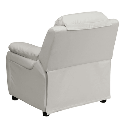Deluxe Padded Contemporary White Vinyl Kids Recliner with Storage Arms - The Little Big Store