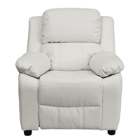 Deluxe Padded Contemporary White Vinyl Kids Recliner with Storage Arms - The Little Big Store