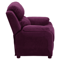 Deluxe Padded Contemporary Purple Microfiber Kids Recliner with Storage Arms - The Little Big Store