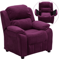 Deluxe Padded Contemporary Purple Microfiber Kids Recliner with Storage Arms - The Little Big Store