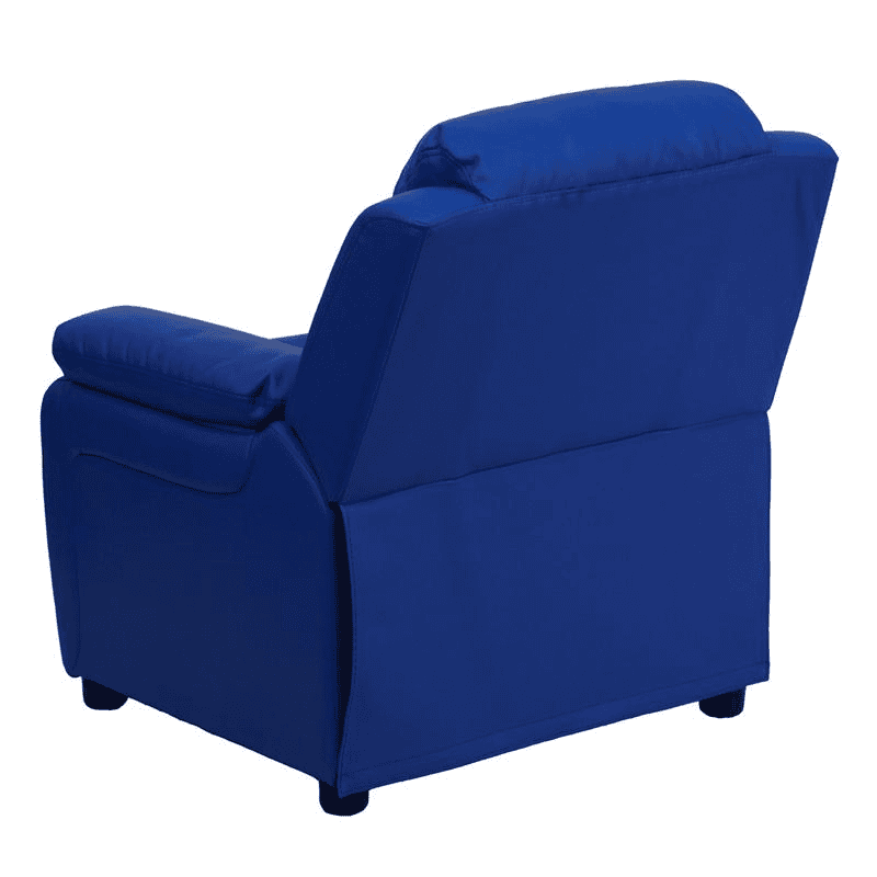 Deluxe Padded Contemporary Blue Vinyl Kids Recliner with Storage Arms - The Little Big Store