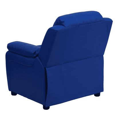 Deluxe Padded Contemporary Blue Vinyl Kids Recliner with Storage Arms - The Little Big Store