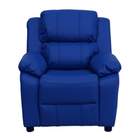 Deluxe Padded Contemporary Blue Vinyl Kids Recliner with Storage Arms - The Little Big Store