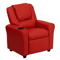 Contemporary Red Vinyl Kids Recliner with Cup Holder and Headrest - The Little Big Store