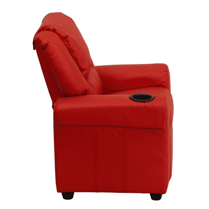 Contemporary Red Vinyl Kids Recliner with Cup Holder and Headrest - The Little Big Store