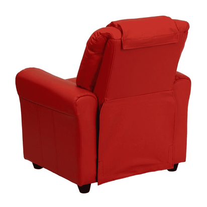 Contemporary Red Vinyl Kids Recliner with Cup Holder and Headrest - The Little Big Store