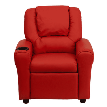 Contemporary Red Vinyl Kids Recliner with Cup Holder and Headrest - The Little Big Store