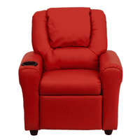Contemporary Red Vinyl Kids Recliner with Cup Holder and Headrest - The Little Big Store