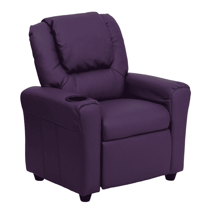 Contemporary Purple Vinyl Kids Recliner with Cup Holder and Headrest - The Little Big Store