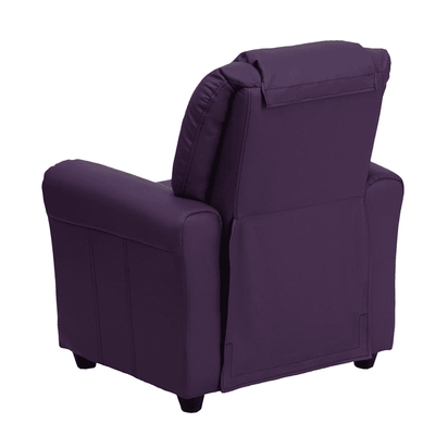 Contemporary Purple Vinyl Kids Recliner with Cup Holder and Headrest - The Little Big Store