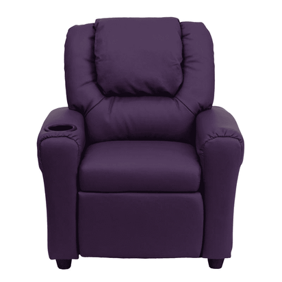 Contemporary Purple Vinyl Kids Recliner with Cup Holder and Headrest - The Little Big Store
