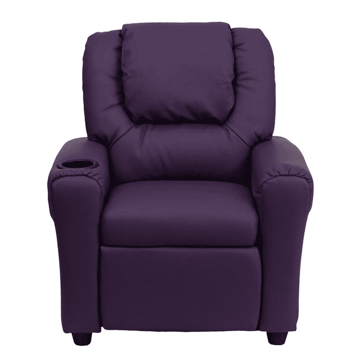 Contemporary Purple Vinyl Kids Recliner with Cup Holder and Headrest - The Little Big Store