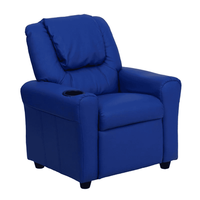 Contemporary Blue Vinyl Kids Recliner with Cup Holder and Headrest - The Little Big Store