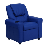 Contemporary Blue Vinyl Kids Recliner with Cup Holder and Headrest - The Little Big Store